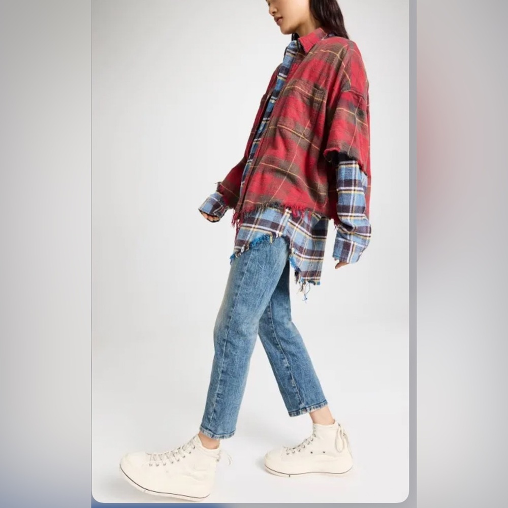 R13 Double Red and Blue Button Down Flannel - Picture 5 of 9